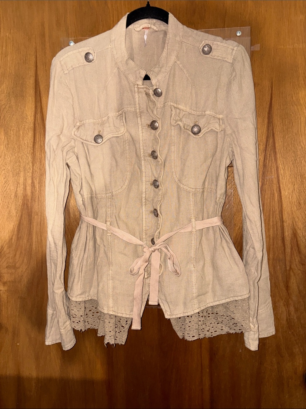 Free People Women’s Tan Emilia Utilitarian Military Jacket